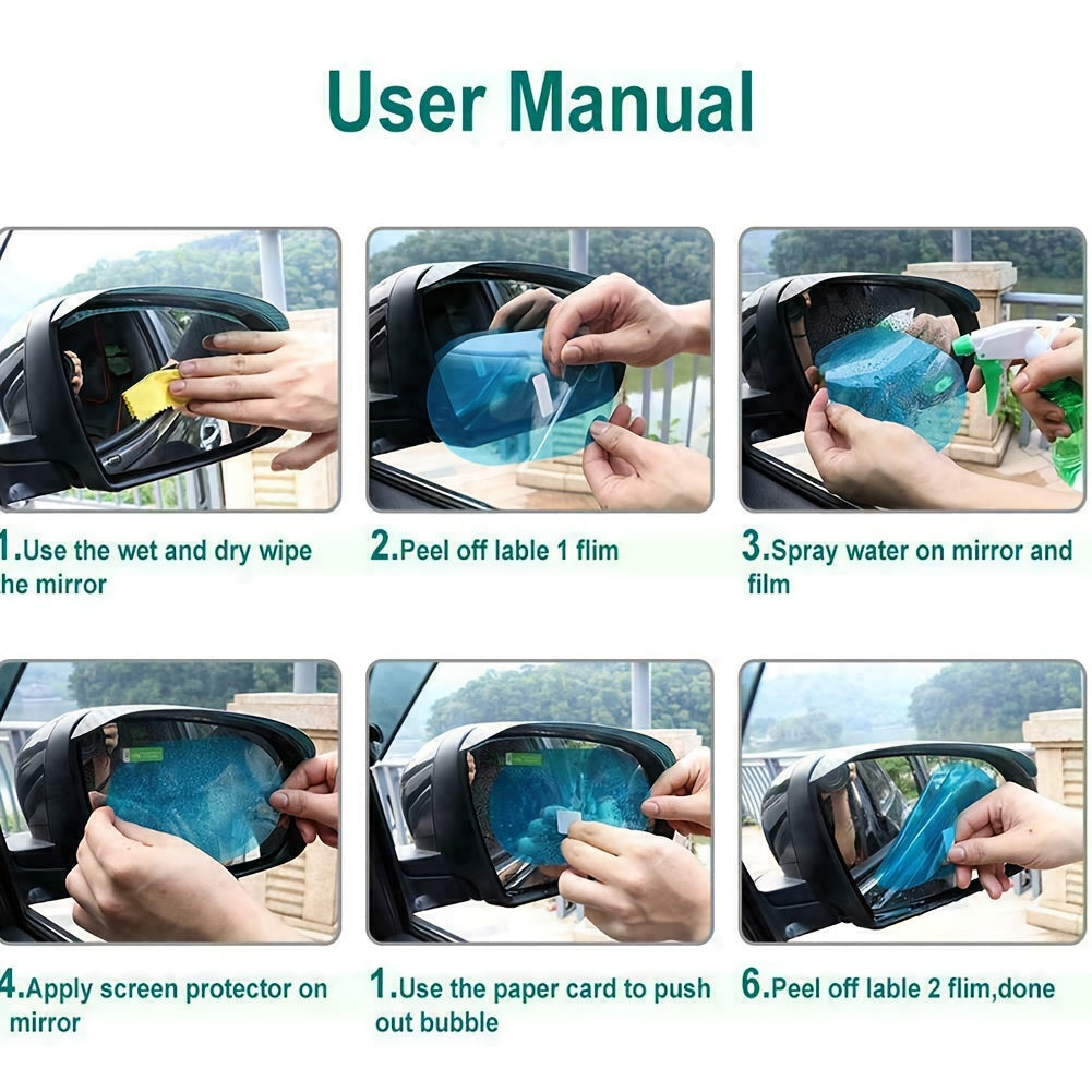 4pcs Car Rearview Mirror Films Anti-Rain Fog Waterproof PET Clear Film Accessories