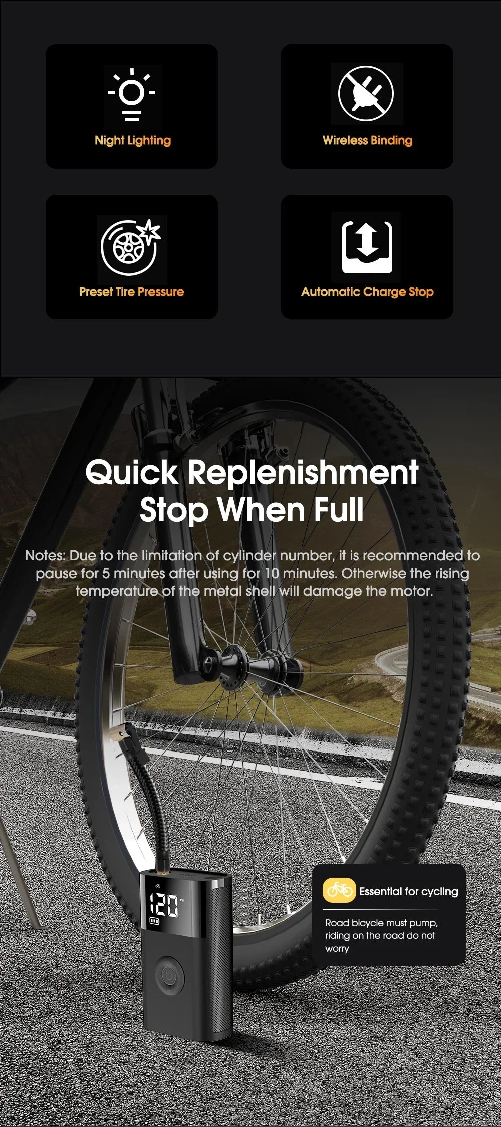 CARSUN Portable Inflator Compressor Pump With LED Lamp For Car Motorcycle Bicycle Tyre Balls Wireless Electric Car Air Tire Pump