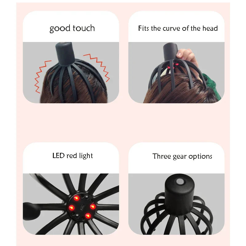 Electric Head Massager Scalp Hair Growth Head Relax Stress Relief Head Scratcher Scalp Stimulation Massage Claw Health Care
