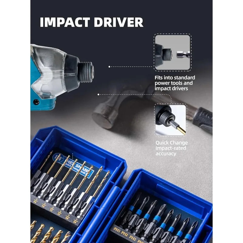 30PCS Impact Driver Bit Set Include Screwdriver Bit Set,Step Drill Bit,Hex Shank Drill Bit with Tough Stackable Case