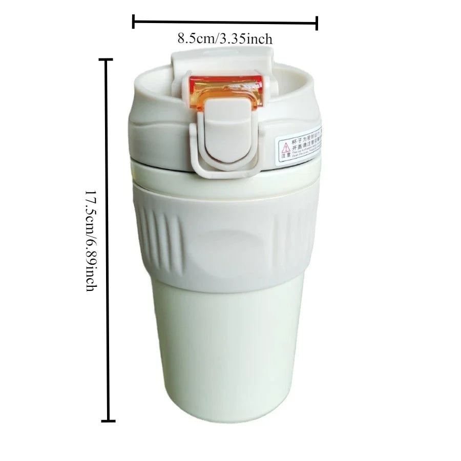 Double-wall vacuum straw insulated water bottle with portable snap-on lid for men and women, suitable for outdoor use.
