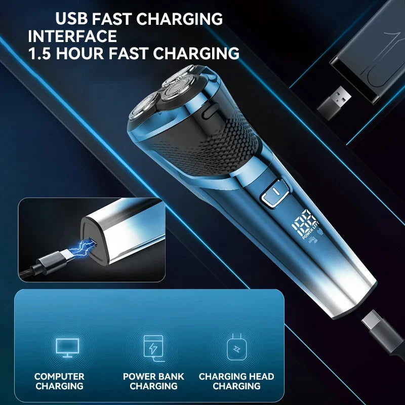 Kemei KM-8510 Waterproof Rotary LED Display Rechargeable Cordless Floating Head Replaceable Blades Electric Shavers for Man